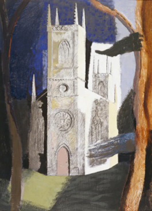 John Piper's Octagonal Church, Hartwell, Buckinghamshire 1939, on view at Dorchester Abbey, Dorchester-on-Thames, Oxfordshire from 21st April to 10th June. Image © The Collection: Art & Archaeology in Lincolnshire (Usher Gallery).   